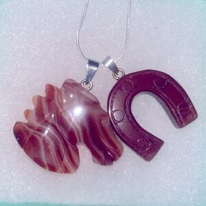 Hippie Boho Red Jasper Horseshoe & Carnelian Horse 🐎 Silver 16” Nec…